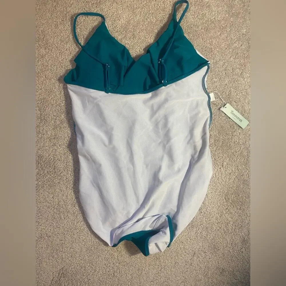 Maternity Swimsuit Women's Size 2XL One Piece Ruffle Swim Deep V Neck in Green